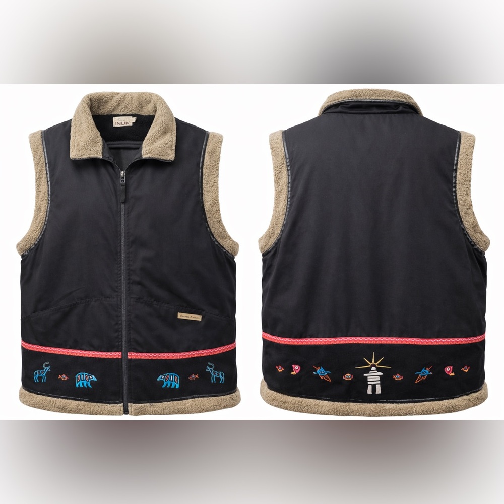 INUK Sherpa Lined Vest XL Southwestern Tribal Embroidered Outdoor Full Zip